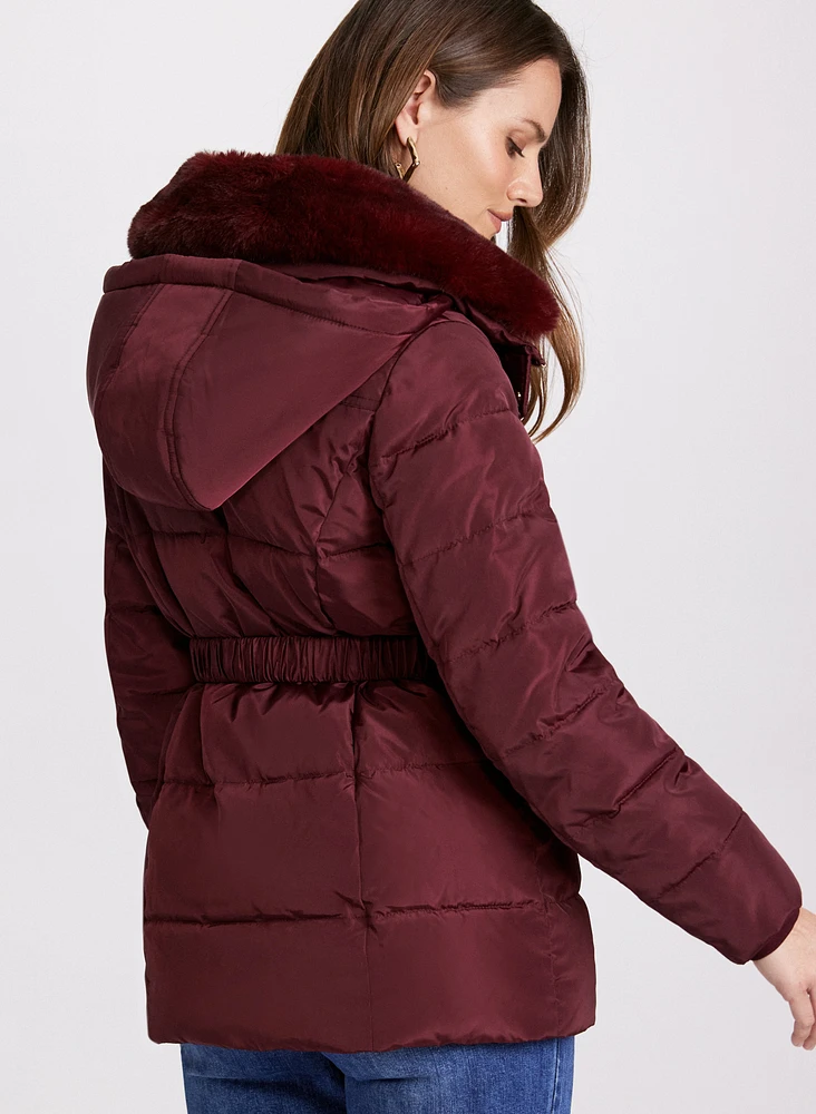 Manteau à col en fausse fourrure amovible