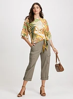 Tropical Blouse & Drawstring Cargo Capris