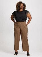 Crochet Trim Cap Sleeve T-Shirt & Wide Leg Cargo Pants