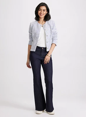 Stripe Bouclé Jacket & Flare Detailed Jeans