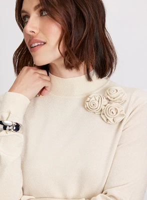 Rosette Detail Mock Neck Sweater