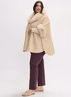 Quilted Faux Fur Trim Poncho