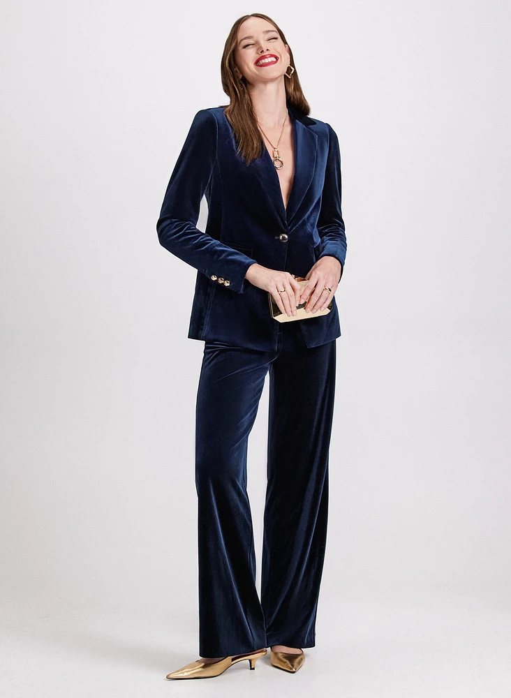 Velvet Flap Pocket Blazer & Olivia Velvet Wide Leg Pants