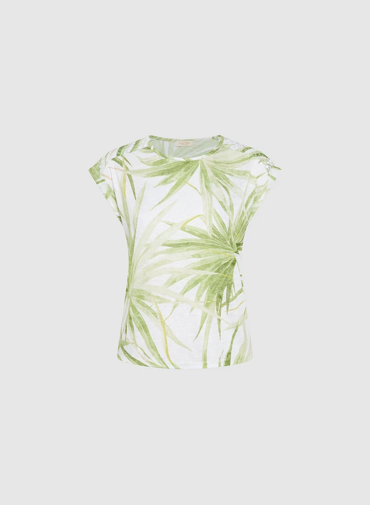 T-shirt tropical à détail en crochet