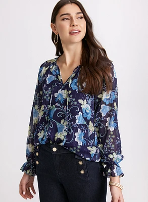 Blouse florale à encolure fendue