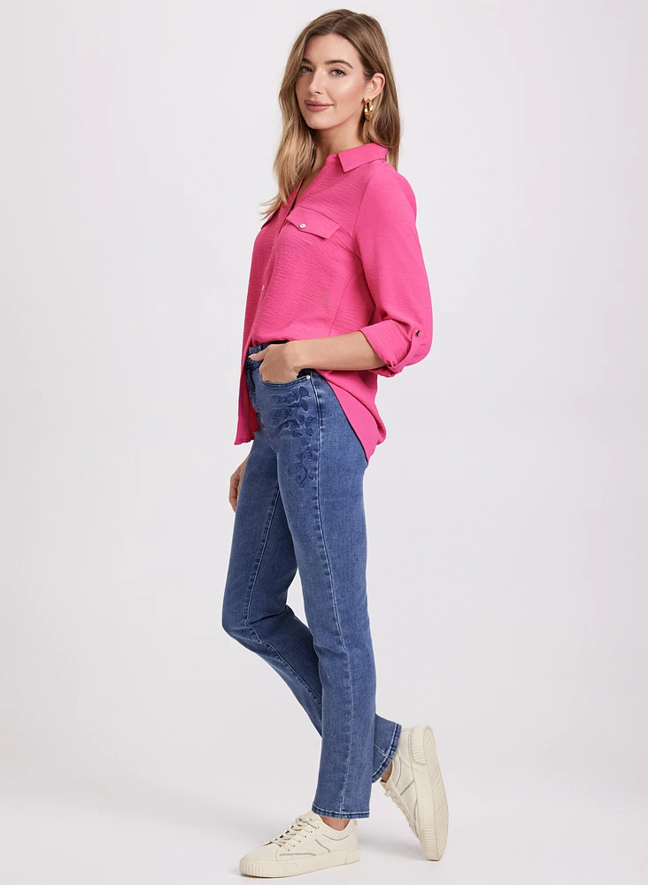 Floral Embroidered Straight-Leg Jeans