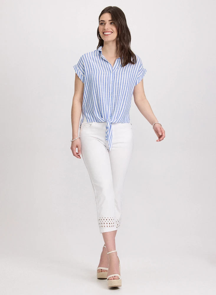 Striped Linen-Blend Blouse