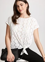 Eyelet Detail Boat Neck Top