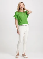 Ruffled Sleeve T-Shirt & Slit Pants