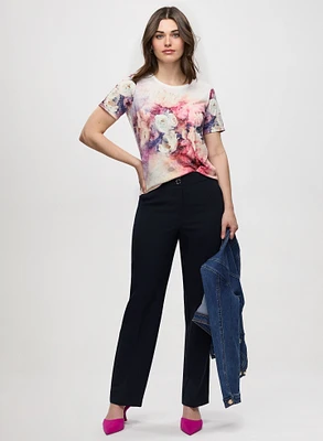 Floral Print Burnout Tee & Modern Fit Straight Leg Pants