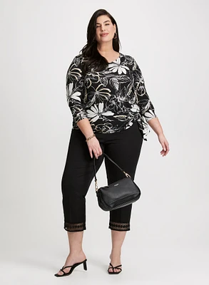 Floral Tie-Hem Top & Lace Hem Pull-On Ankle Pants