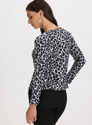 Animal Print Keyhole Detail Blouse