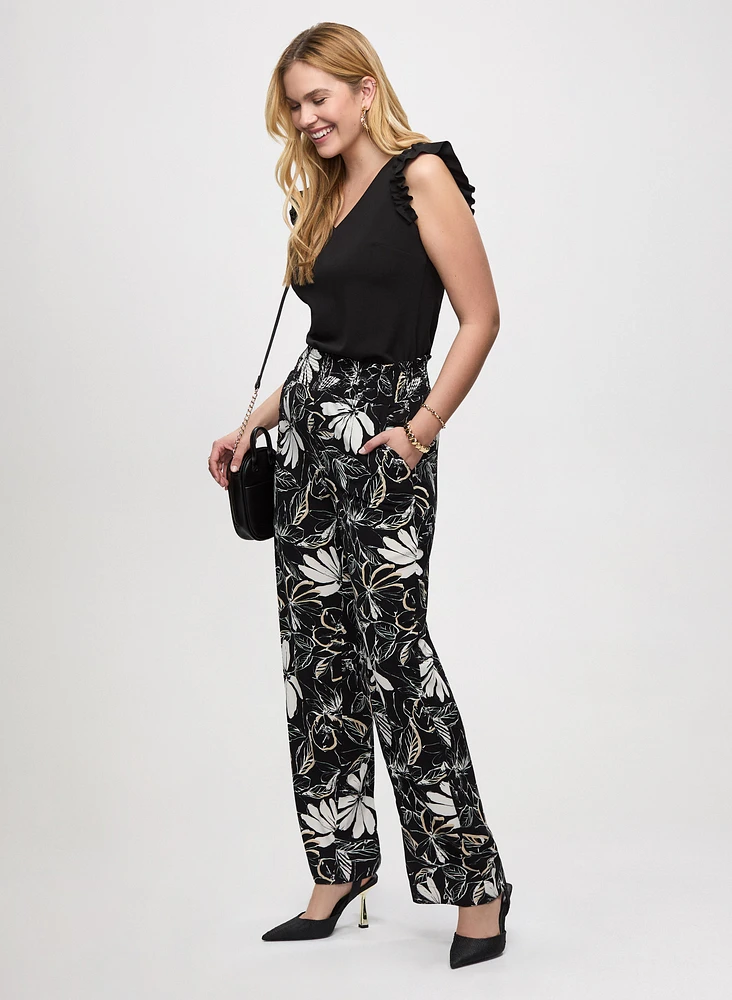 Pantalon floral à jambe large