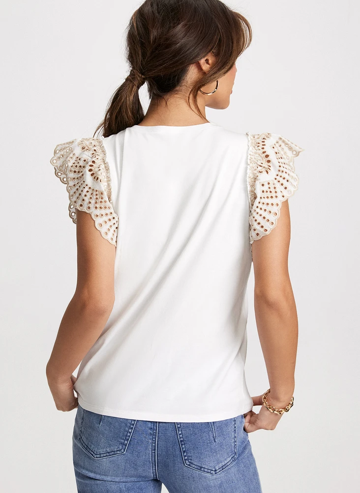 Ruffled Eyelet Sleeve Tee