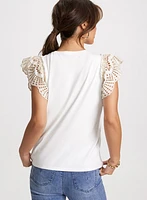 Ruffled Eyelet Sleeve Tee