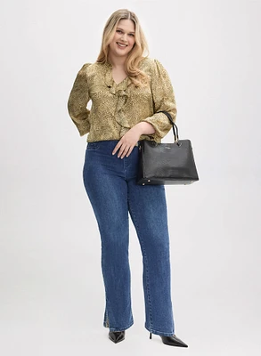 Ruffle Trim Blouse & Slit Hem Jeans