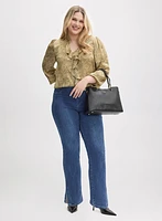 Ruffle Trim Blouse & Slit Hem Jeans