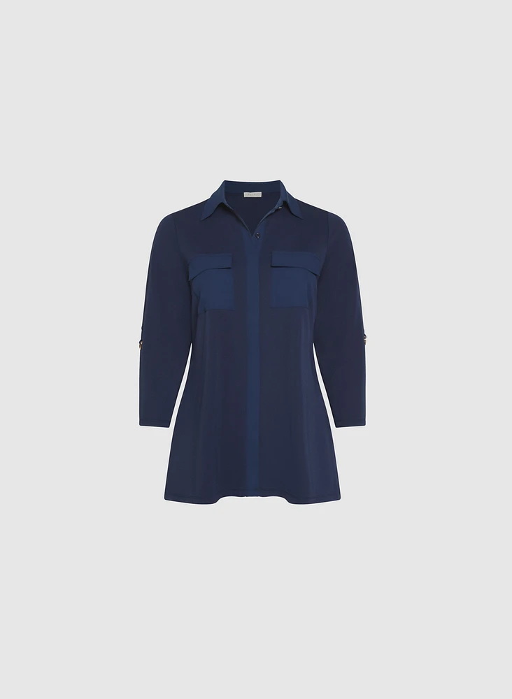 Jersey Button-Down Blouse