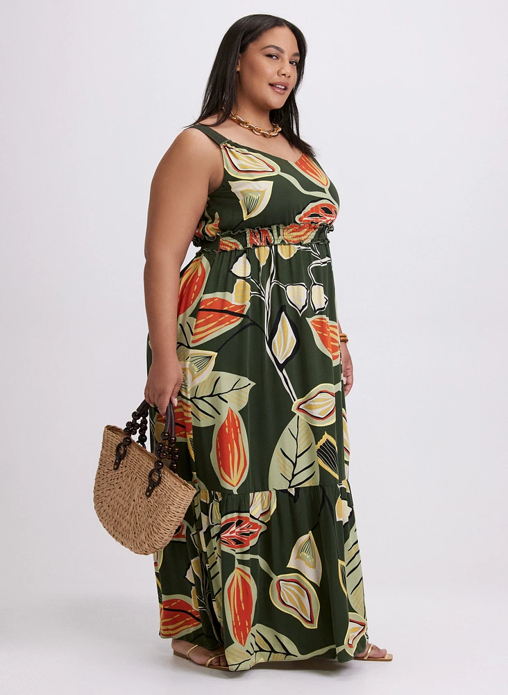 Leaf Print Maxi Dress