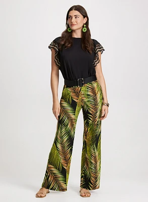 Crochet Trim T-Shirt & Palm Print Pants