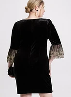 Mesh Bell Sleeve Velvet Dress