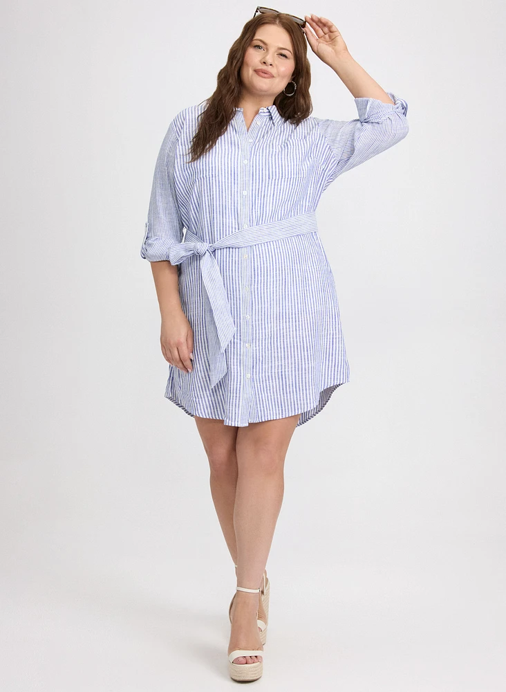 Robe-chemisier rayée en mélange de lin