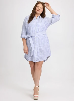 Robe-chemisier rayée en mélange de lin