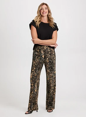 Stud Detail T-Shirt & Snake Print Wide Leg Pants