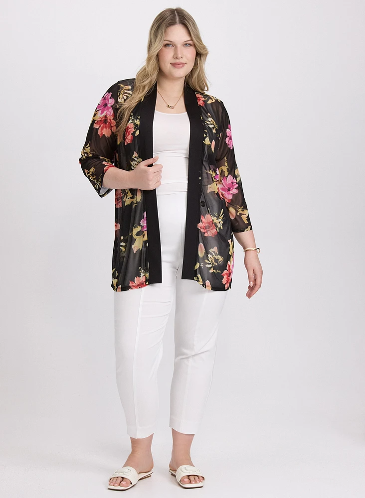 Sheer Floral Open Front Top