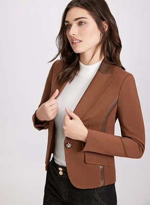 Vegan Leather Trim Blazer