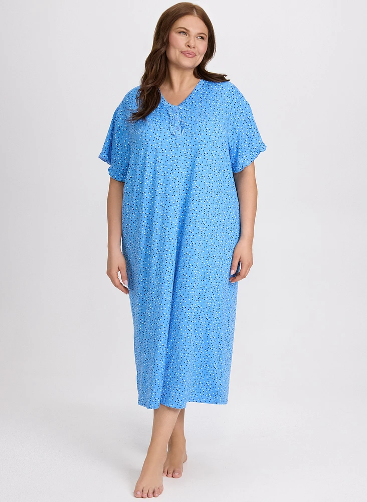 Robe de nuit à pois boutonnée