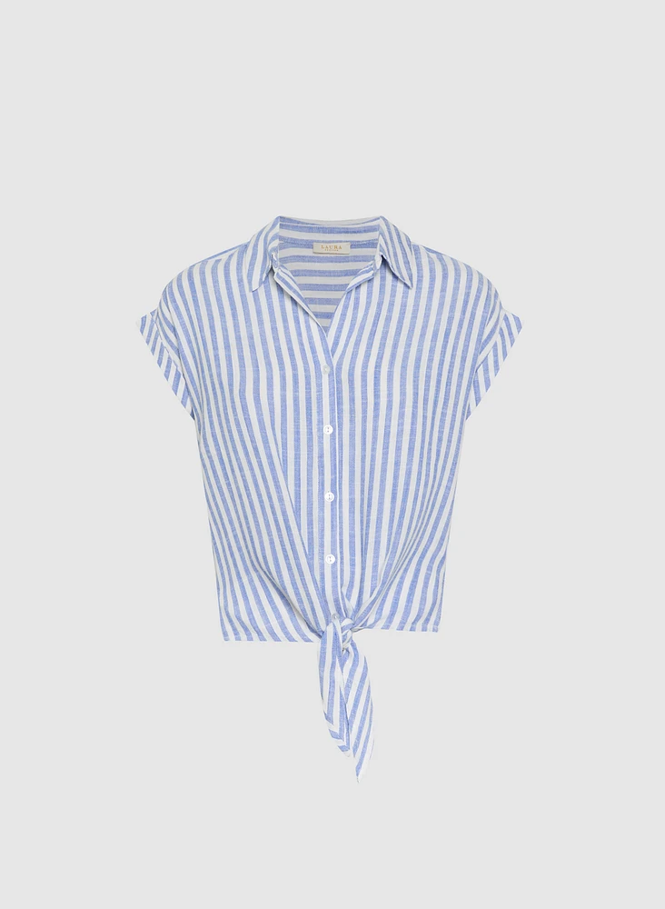 Striped Linen-Blend Blouse