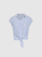 Striped Linen-Blend Blouse