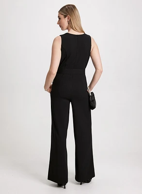 Crepe Belted Sleeveless Jumpsuit