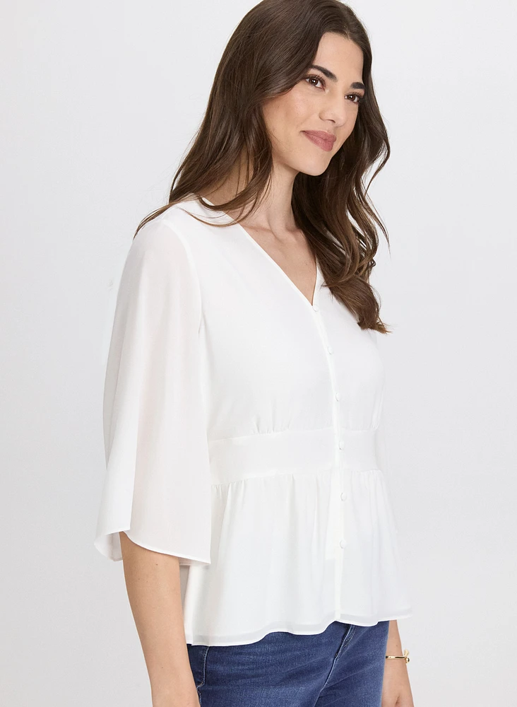 Blouse boutonnée à manches évasées