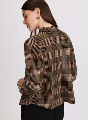 Plaid Print Mock Neck Cardigan