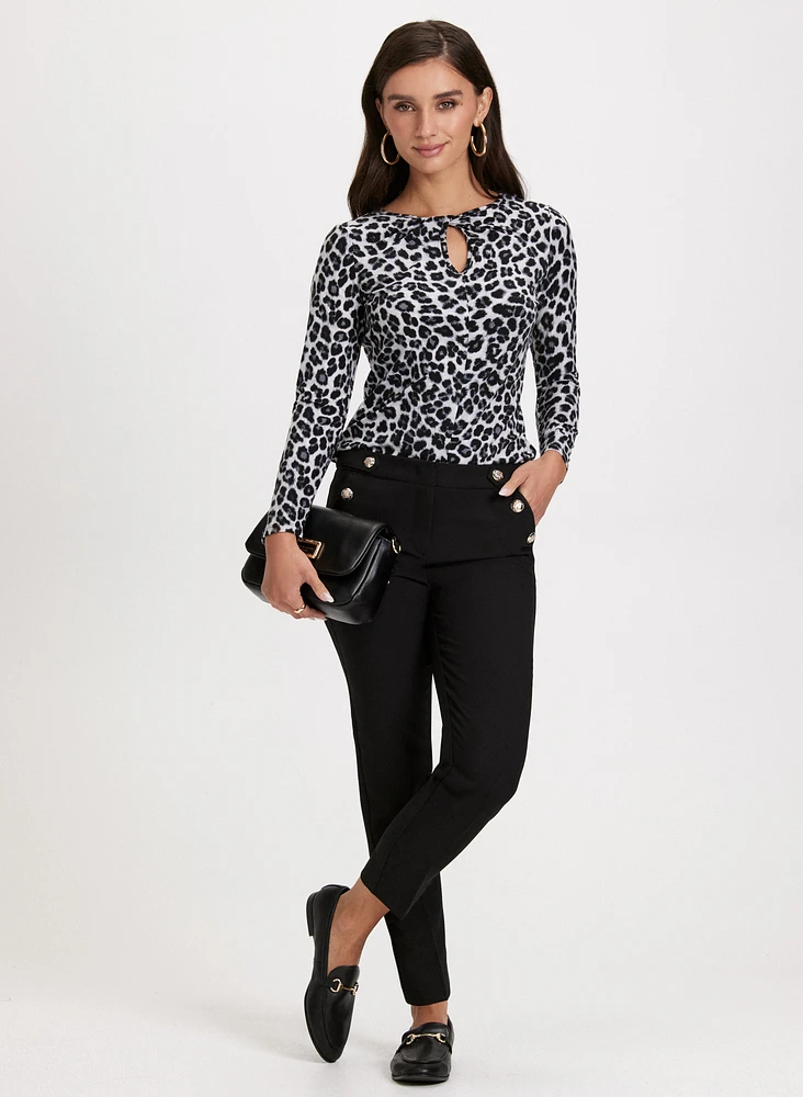 Animal Print Keyhole Detail Blouse