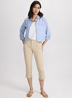 Short Linen Jacket & Braided Trim Denim Capris