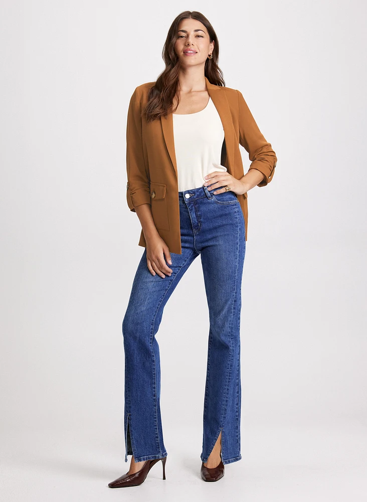 Tab Sleeve Jacket & Flared Slit Jeans