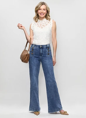 Cap Sleeve Lace Top & Wide Leg Jeans