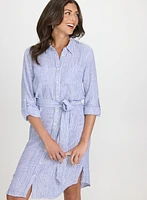 Striped Linen-Blend Shirt Dress