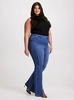 Sleeveless Mock Neck Top & Flared Leg Jeans