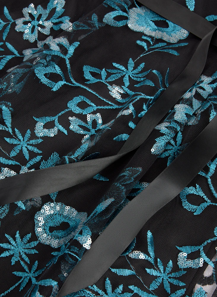 Sequined Floral Embroidery Dress