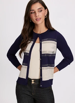 Cardigan rayé orné de pierres