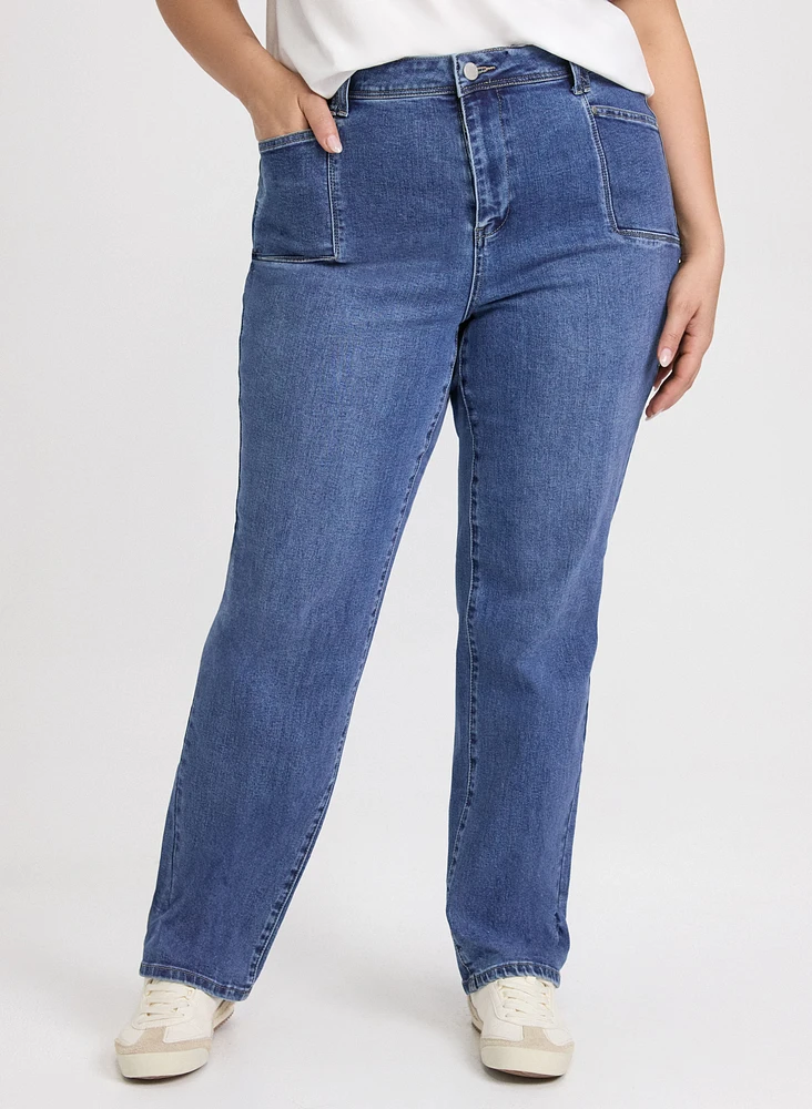 Patch Pocket Straight-Leg Jeans