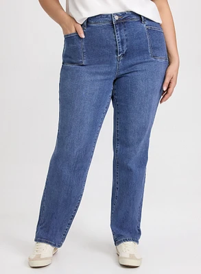 Patch Pocket Straight-Leg Jeans