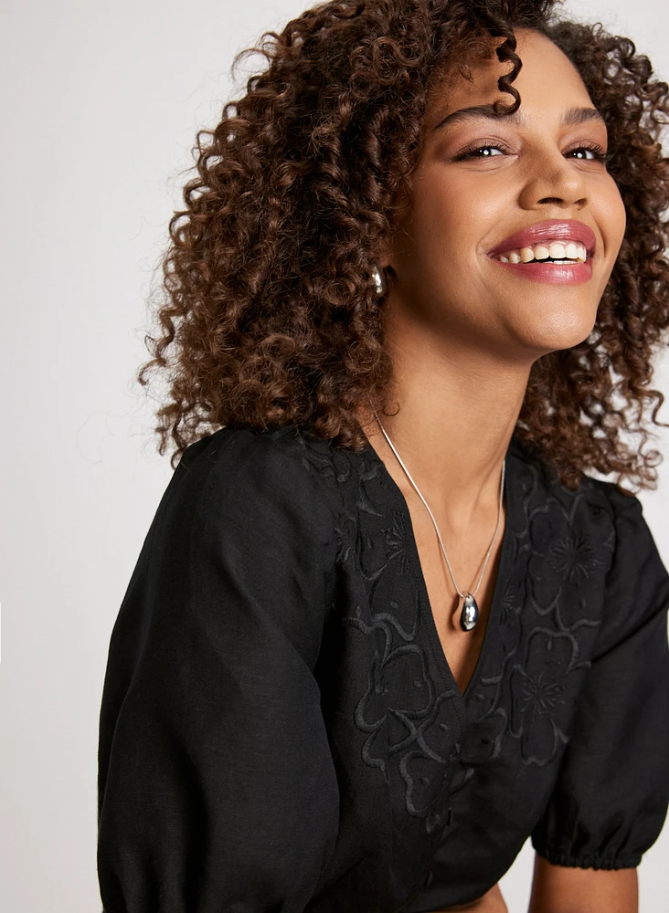 Robe midi boutonnée en mélange de lin