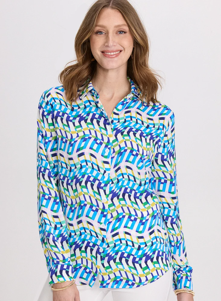Blouse géométrique boutonnée