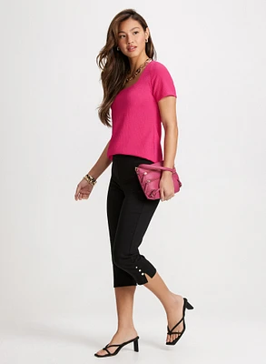 Square Neck Knit Top & Pull-On Bengaline Capris