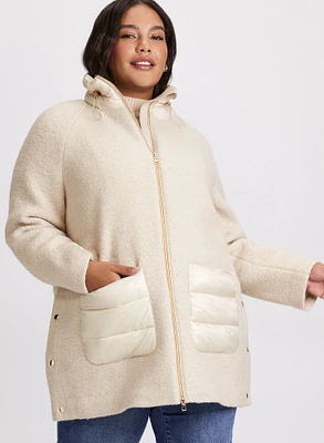 Manteau en mélange de laine à col et poches matelassés